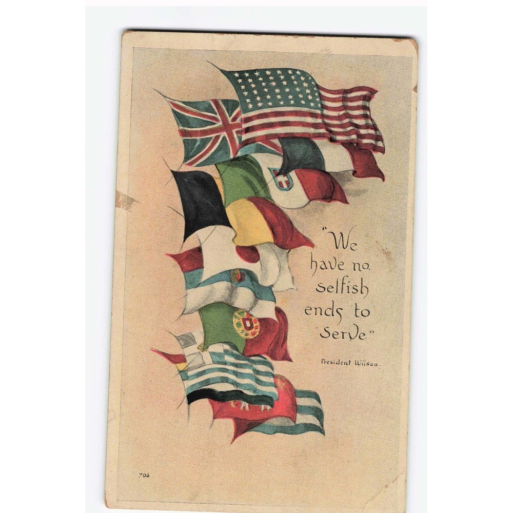 Vintage WWI Flag of our Allies Postcard President Wilson Quote 706 Patriotic